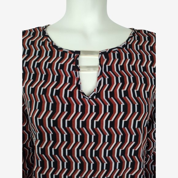BY Design Geometric Multicolored Textured 3/4 Sleeve Stretch Blouse Size M - Picture 6 of 11